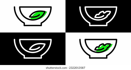 bowl leaf healthy food line art outline icon symbols vector logo illustration.