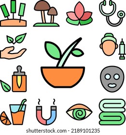 Bowl leaf herb icon in a collection with other items