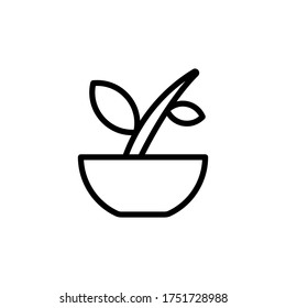 Icono de hierba de la hoja del bol. Línea simple, contorno de elementos vectores de iconos de medicina alternativa para ui y ux, sitio web o aplicación móvil