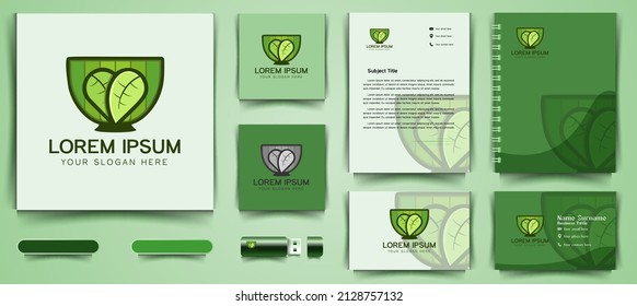 bowl, leaf. japanese food logo and business branding template Designs Inspiration Isolated on White Background