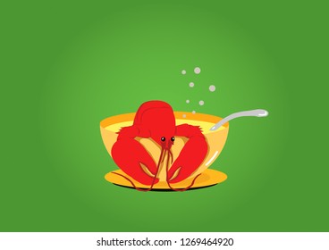A bowl of lobster bisque. Vector illustration.