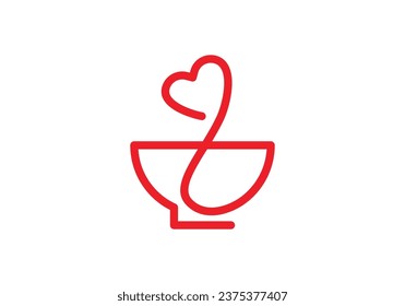 bowl and love logo design, simple creative symbol vector illustration.