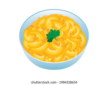 Bowl Of Macaroni And Cheese Icon Vector. Bowl Of Pasta With Cheese Icon Isolated On A White Background. American Delicacy Food Vector. Mac And Cheese Vector