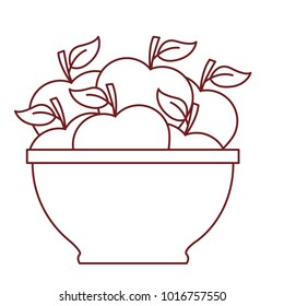 bowl with many apples in thin dark red contour