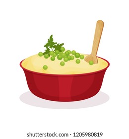 Bowl of mashed potato, traditional Christmas food vector Illustration on a white background