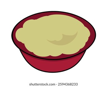 A bowl of mashed potatoes with butter and herbs. Vector illustration cartoon flat icon isolated on white background. Delicious and healthy mashed potatoes in a bowl.