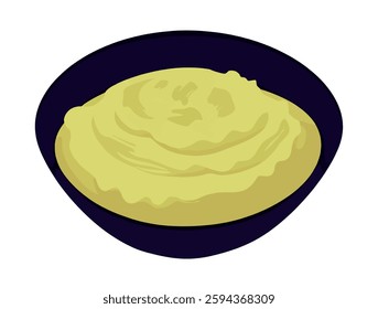 A bowl of mashed potatoes with butter and herbs. Vector illustration cartoon flat icon isolated on white background. Delicious and healthy mashed potatoes in a bowl.