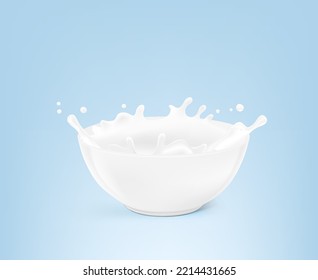 Bowl with milk splashes and drops. Vector illustration. Can be use for your design. EPS10.