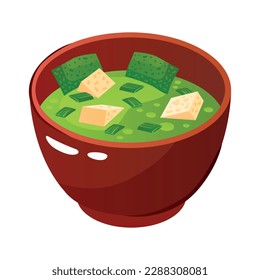 Bowl of miso soup with tofu isometric icon vector illustration