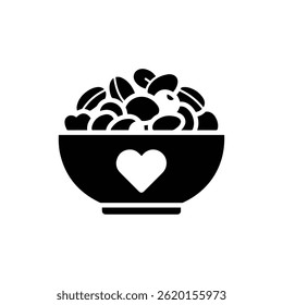 A bowl of mixed nuts with a heart, illustrating heart-healthy snack options