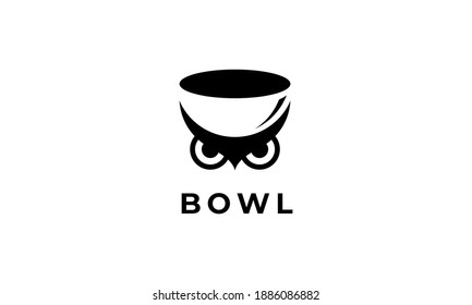 Bowl Mug Food Restaurant with Owl Bird Animal Head Face Logo Design Inspiration