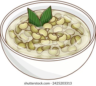 Un tazón de gachas de frijol mung o bubur kacang hijau indonesia tradicional comida ilustración vectorial