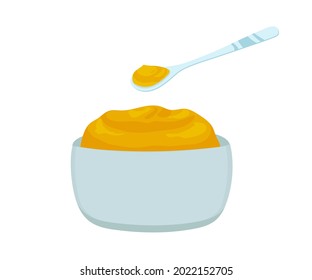 Bowl with mustard isolated on white background

