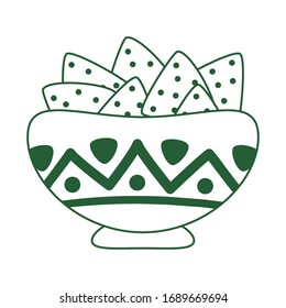 bowl with nachos. Cinco de Mayo mexican celebration vector illustration. Line style icon