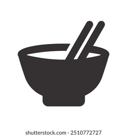 Bowl of Noddles Icon Black and White Vector Graphic