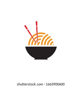 bowl of noodle with chopstick simple geometric logo vector