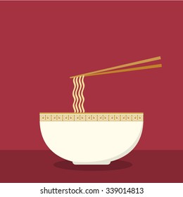 Bowl of noodle with chopsticks.