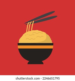 Bowl of noodle with chopsticks vector illustration