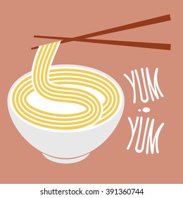 Bowl of noodle with chopsticks. Vector logo and illustration