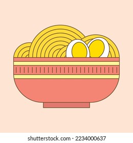 A Bowl of Noodle with Eggs cartoon doodle