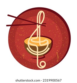 Bowl, noodle and music note. This logo is suitable for restaurants or cafes that provide music for their services.Ramen or noodles are very familiar in Asian restaurants.This logo is very clear. 