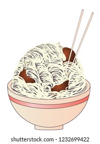 Bowl with noodle soup with roasted chicken, king size portion.