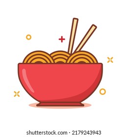 Bowl of noodle soup vector illustration with facial expression isolated on white background. Noodle character clip art