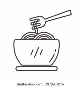 Bowl with noodle vector illustration. Noodle icon thin line 