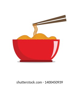 Bowl of noodle vector illustration on isolated background. Noodle icon, noodle 