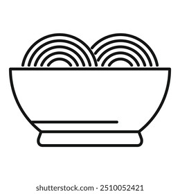 Bowl of noodles being served for dinner line icon design