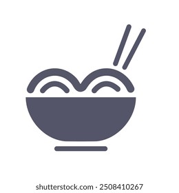 Bowl of noodles with chopsticks icon. Simple icon of a bowl of noodles with chopsticks, perfect for representing Asian cuisine or food delivery services.