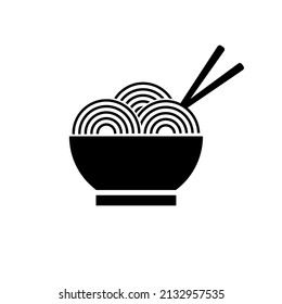 bowl of noodles and chopsticks icon vector, food theme, flat, isolated