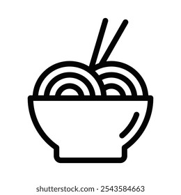 Bowl of noodles with chopsticks icon, vector illustration. Editable stroke.