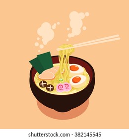 Bowl of Noodles with Chopsticks illustration