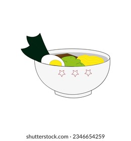 Bowl noodles and chopsticks. Ramen. Asian food. Chinese, Korean, Japanese cuisine. . Hand drawn vector illustration.	