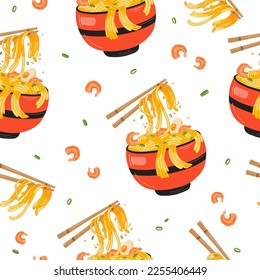 Bowl noodles, chopsticks. Ramen logo. Asian food. Chinese, Korean, Japanese cuisine. Trendy poster	