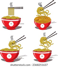 Bowl noodles and chopsticks sketch.illustration Noodle, ramen, spagehetti, pasta handdrawn vecto. Logo template.vector