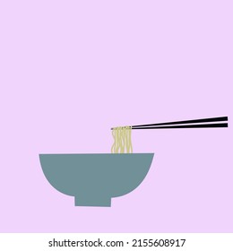 A bowl of noodles and chopsticks that pick up the strands.
