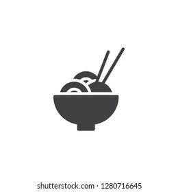 Bowl of Noodles with Chopsticks vector icon. filled flat sign for mobile concept and web design. Chinese food noodles simple solid icon. Symbol, logo illustration. Pixel perfect vector graphics