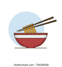 Bowl of Noodles with Chopsticks. Vector illustration.