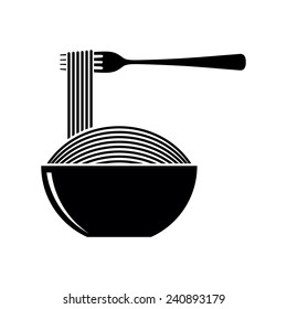 Bowl of noodles with fork, vector illustration