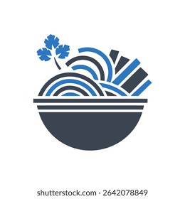 A bowl of noodles with garnish icon