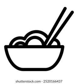 Bowl of noodles icon with editable strokes. Icon of a bowl full of noodles with editable strokes