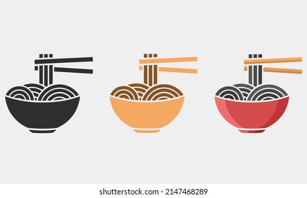 bowl of noodles icon set