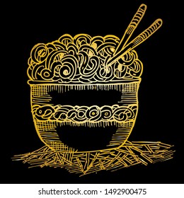 a bowl of noodles with Indonesian batik ornament