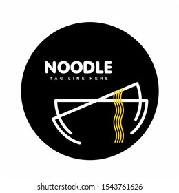 bowl of noodles logo designed with a black circle. Noodle vector illustration 