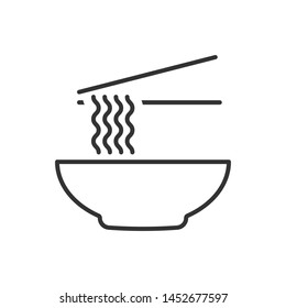 Bowl of noodles outline icon on white background