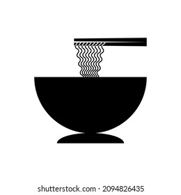 Bowl of noodles with a pair of chopsticks icon thin line for web and mobile, modern minimalistic flat design. Vector dark grey icon on light grey background.
