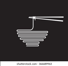 Bowl of noodles with a pair of chopsticks icon thin line for web and mobile, modern minimalistic flat design. Vector dark grey icon on light grey background.