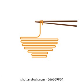 Bowl of noodles with a pair of chopsticks icon thin line for web and mobile, modern minimalistic flat design. Vector dark grey icon on light grey background.